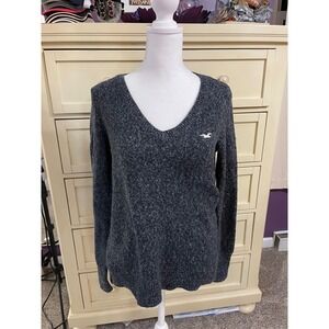 Hollister Womens Heather Grey V Neck Long Sleeve Sweater Size Medium Preownd